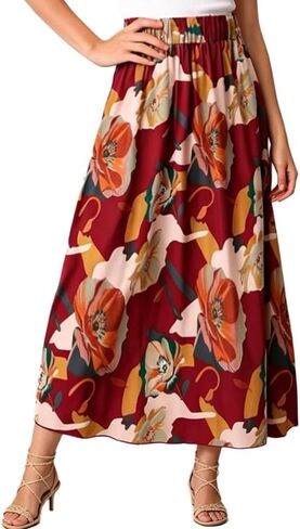 Women's Flowy Floral Chiffon Skirt High Waist Flared Maxi Long Skirts Casual for Summer Beach in Saudi Arabia