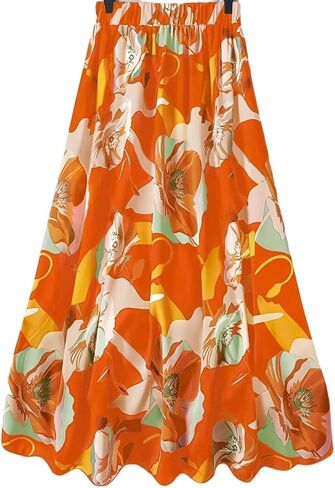 Women's Flowy Floral Chiffon Skirt High Waist Flared Maxi Long Skirts Casual for Summer Beach in Saudi Arabia