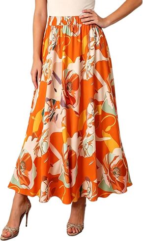 Women's Flowy Floral Chiffon Skirt High Waist Flared Maxi Long Skirts Casual for Summer Beach in Saudi Arabia