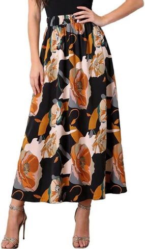 Women's Flowy Floral Chiffon Skirt High Waist Flared Maxi Long Skirts Casual for Summer Beach in Saudi Arabia