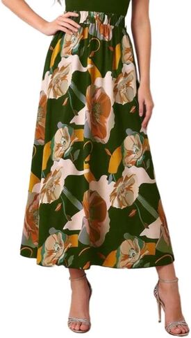 Women's Flowy Floral Chiffon Skirt High Waist Flared Maxi Long Skirts Casual for Summer Beach in Saudi Arabia