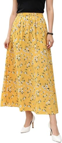 Women's Flowy Floral Chiffon Skirt High Waist Flared Maxi Long Skirts Casual for Summer Beach in Saudi Arabia