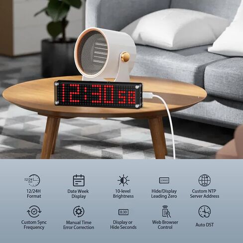 WiFi Clock Digital with Seconds, Smart Matrix Clock with Auto Sync, Low Light Mode, Smart Clock for Bedroom, Home & Office Desk, Red LED Display in Saudi Arabia