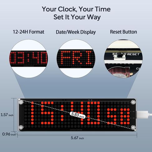 WiFi Clock Digital with Seconds, Smart Matrix Clock with Auto Sync, Low Light Mode, Smart Clock for Bedroom, Home & Office Desk, Red LED Display in Saudi Arabia