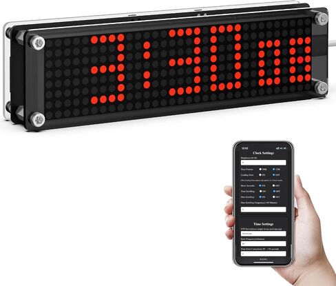 WiFi Clock Digital with Seconds, Smart Matrix Clock with Auto Sync, Low Light Mode, Smart Clock for Bedroom, Home & Office Desk, Red LED Display in Saudi Arabia