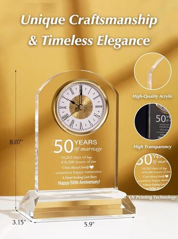 DEEWISH 50th Wedding Anniversary Clock, Best Gifts Ideas for Couple Parents Wife Husband Golden 50 Years of Marriage for Him Her in Saudi Arabia