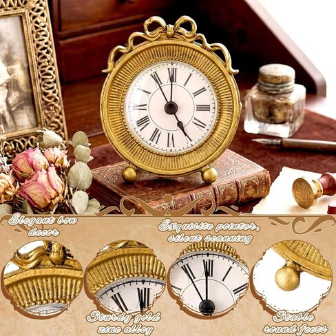 Vintage Gold Table Clocks with Bow Elegant Metal Desktop Clocks for Home Decor Decorative Shelf Clock for Living Room Bedroom Bedside Gift in Kuwait