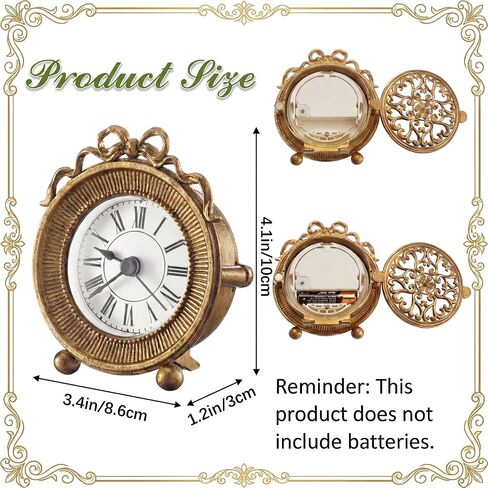 Vintage Gold Table Clocks with Bow Elegant Metal Desktop Clocks for Home Decor Decorative Shelf Clock for Living Room Bedroom Bedside Gift in Kuwait