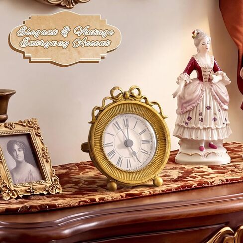 Vintage Gold Table Clocks with Bow Elegant Metal Desktop Clocks for Home Decor Decorative Shelf Clock for Living Room Bedroom Bedside Gift in Kuwait