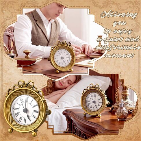 Vintage Gold Table Clocks with Bow Elegant Metal Desktop Clocks for Home Decor Decorative Shelf Clock for Living Room Bedroom Bedside Gift in Kuwait