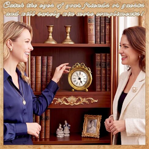 Vintage Gold Table Clocks with Bow Elegant Metal Desktop Clocks for Home Decor Decorative Shelf Clock for Living Room Bedroom Bedside Gift in Kuwait