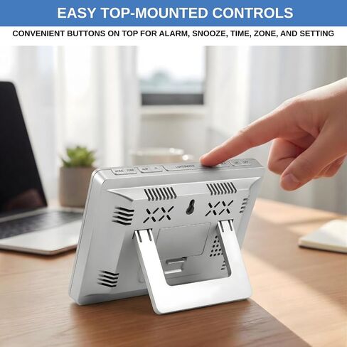 Atomic Digital Clock with Large White Numbers, AC Powered for Continuous Illumination, Alarm & Snooze, Date/Day/Indoor Temperature, USB Charging Port, Desk Clock for Office or Kitchen in Saudi Arabia