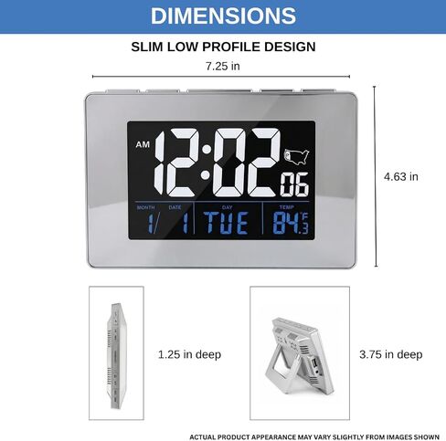 Atomic Digital Clock with Large White Numbers, AC Powered for Continuous Illumination, Alarm & Snooze, Date/Day/Indoor Temperature, USB Charging Port, Desk Clock for Office or Kitchen in Saudi Arabia