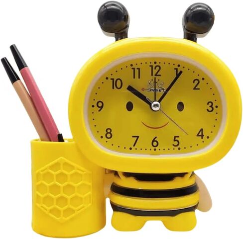 Cute Home Small Table Clock,Pen Holder Alarm Clock Operated for Living Room Decor Desk Shelf （Yellow） ﻿ in Saudi Arabia