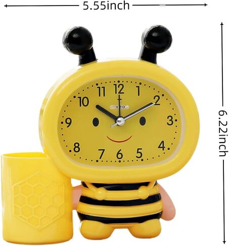 Cute Home Small Table Clock,Pen Holder Alarm Clock Operated for Living Room Decor Desk Shelf （Yellow） ﻿ in Saudi Arabia