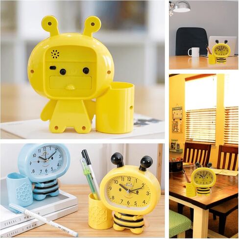 Cute Home Small Table Clock,Pen Holder Alarm Clock Operated for Living Room Decor Desk Shelf （Yellow） ﻿ in Saudi Arabia