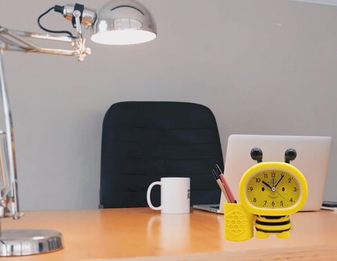 Cute Home Small Table Clock,Pen Holder Alarm Clock Operated for Living Room Decor Desk Shelf （Yellow） ﻿ in Saudi Arabia
