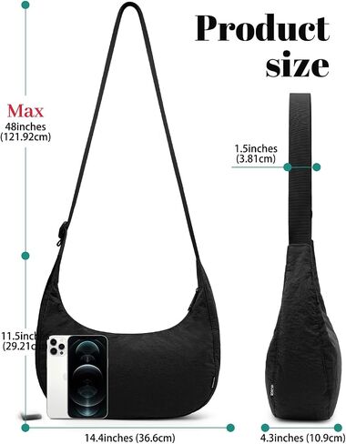 Iioscre Medium Nylon Crossbody Crescent Bag for Women Men, 2 Zippers Crossbody Hobo Bag with Adjustable Strap & Inner Pockets in Saudi Arabia