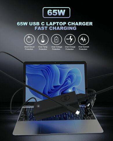 65W USB-C Power Cord for Lenovo ThinkPad, Yoga, Laptop Charger USB C for Lenovo ThinkPad X1 T14 T16 T480 T490 T590 Type C AC Adapter for Lenovo Yoga 7i C740 C940 L13 ThinkBook Chromebook Series in Kuwait