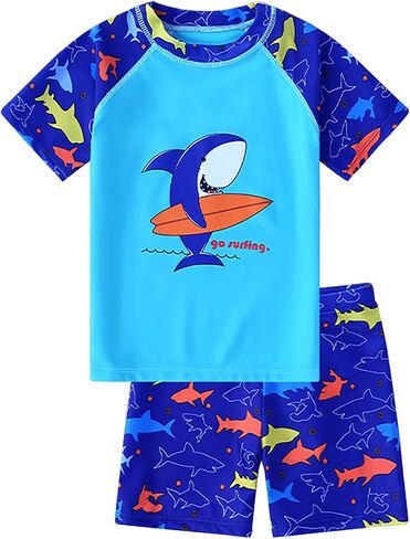 Boys Swimming Set Toddlers Rash Guard and Swim Trunks Sets Kids Dinosaurs Shark Swimsuit in Saudi Arabia
