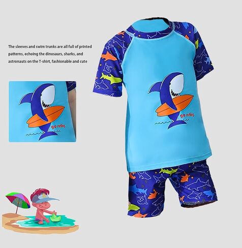 Boys Swimming Set Toddlers Rash Guard and Swim Trunks Sets Kids Dinosaurs Shark Swimsuit in Saudi Arabia