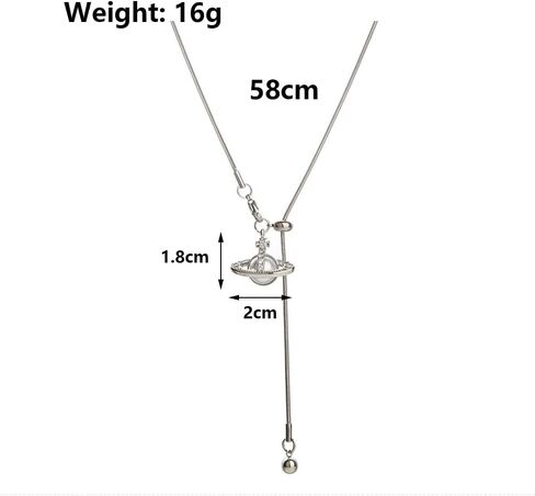 Silver Saturn Lariat Necklace for Women,Small Pearl Saturn Y Necklace,Pearl Thin Chain Long Necklace Fall Jewelry in Kuwait