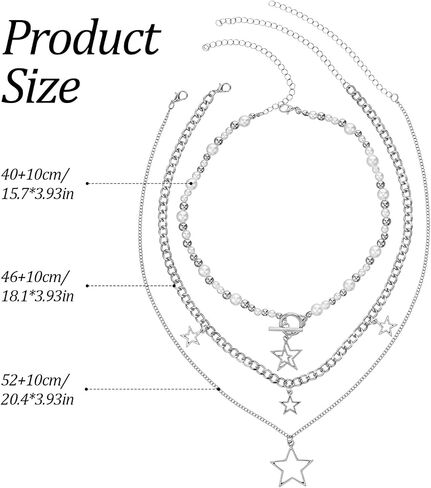 Star Y2k Silver Necklace Stackable Chunky Star Pendant Silver Stars Chain Choker Grunge Layered Necklace Fashion Punk Gothic Vintage Aesthetic Emo Jewelry Set Accessories for Women in Kuwait
