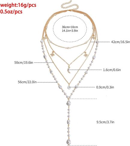 Layered Gold Pearl Lariat Necklace for Women Multi Strand Y Chain with Moon Star Charms Adjustable Statement Fashion Jewelry for Party Wedding Gift in Saudi Arabia