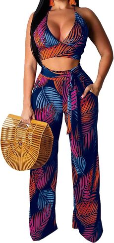 Elegant Two Piece Outfits for Women Sexy Bandage Top Long Straight Pants Swimwear Sets Coverups Vacation Beach in Saudi Arabia