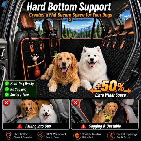 Back Seat Extender for Dogs, Hard Bottom Up to 499Lbs Dog Car Seat Cover for Back Seat, Waterproof Backseat Protector with Mesh Window and Pockets, Large Space Dog Hammock for Car & SUV & Small Truck in Saudi Arabia