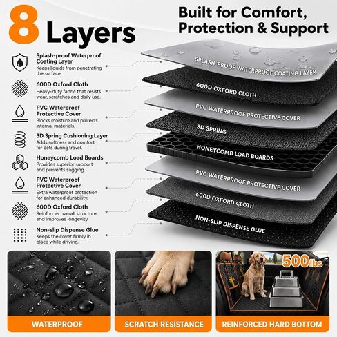 Back Seat Extender for Dogs, Hard Bottom Up to 499Lbs Dog Car Seat Cover for Back Seat, Waterproof Backseat Protector with Mesh Window and Pockets, Large Space Dog Hammock for Car & SUV & Small Truck in Saudi Arabia