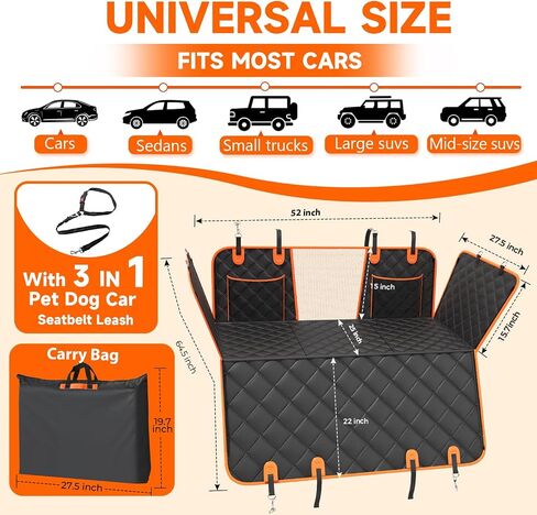 Back Seat Extender for Dogs, Hard Bottom Up to 499Lbs Dog Car Seat Cover for Back Seat, Waterproof Backseat Protector with Mesh Window and Pockets, Large Space Dog Hammock for Car & SUV & Small Truck in Saudi Arabia