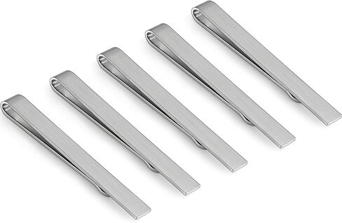 Brushed Silver Tie Clips for Groomsmen Set of 5, 2.2 Inch Silver Tie Bar Tie Clasps Unique, 5 Pack Groomsmen Men's Tie Clips for Wedding Party Business Formal Accessories Gift in Saudi Arabia