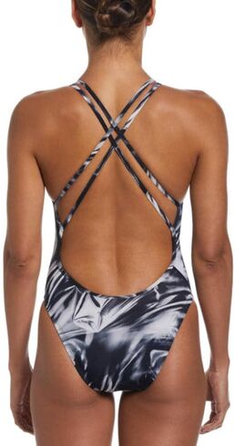 Nike Women's Solar Rise Spider Back One Piece Swimsuit Black, 28 in Kuwait