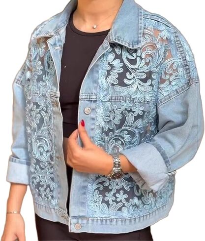 Jean Jacket Women Lace Sheer Denim Jacket for Women Casual Blue Jean Jackets Spring Summer in Saudi Arabia