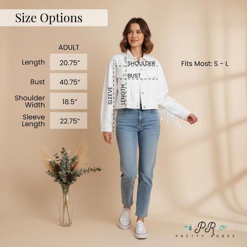 White Fringe Denim Jean Jacket for Women – Stylish & Comfortable Distressed Fabric with a Unique Fringe for All-Day Wear (US, Alpha, Small, Medium, Regular, Regular, White) in Saudi Arabia