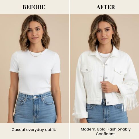 White Fringe Denim Jean Jacket for Women – Stylish & Comfortable Distressed Fabric with a Unique Fringe for All-Day Wear (US, Alpha, Small, Medium, Regular, Regular, White) in Saudi Arabia