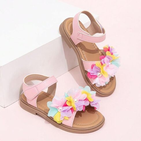 Girls' Flower Sandals Open Toe Ankle Strap Princess Sandals Non-Slip Summer Casual Shoes for Little Kids in Kuwait