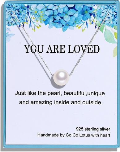 Simple Pearl Necklace for Girls, 10mm Shell White Pearl Pendant with Sterling Silver Adjustable Cable Chain, Gifts for Women and Teenage Girls in Kuwait