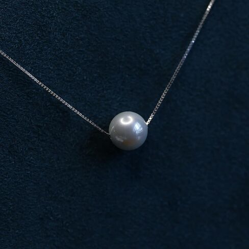 Simple Pearl Necklace for Girls, 10mm Shell White Pearl Pendant with Sterling Silver Adjustable Cable Chain, Gifts for Women and Teenage Girls in Kuwait