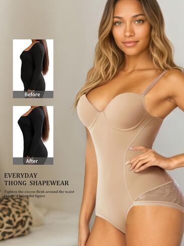 Women's Strapless Shapewear Tummy Control Waist Body Shaper Push-Up Bodysuit Detachable Straps in Saudi Arabia