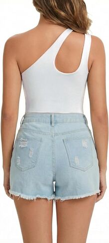 Women's Sexy Plunge One Shoulder Sleeveless V Backless Going Out Tank Bodysuits Tops in Kuwait