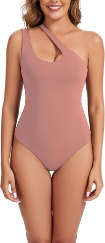 Women's Sexy Plunge One Shoulder Sleeveless V Backless Going Out Tank Bodysuits Tops in Kuwait