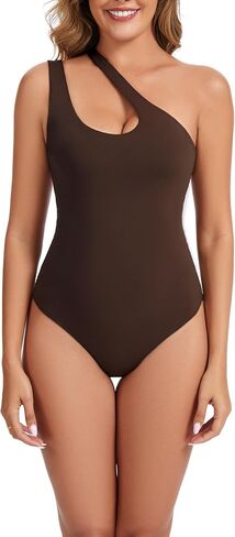 Women's Sexy Plunge One Shoulder Sleeveless V Backless Going Out Tank Bodysuits Tops in Kuwait