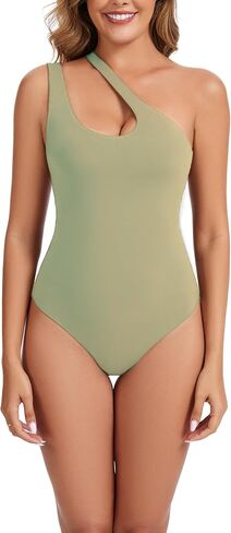 Women's Sexy Plunge One Shoulder Sleeveless V Backless Going Out Tank Bodysuits Tops in Kuwait