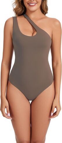 Women's Sexy Plunge One Shoulder Sleeveless V Backless Going Out Tank Bodysuits Tops in Kuwait