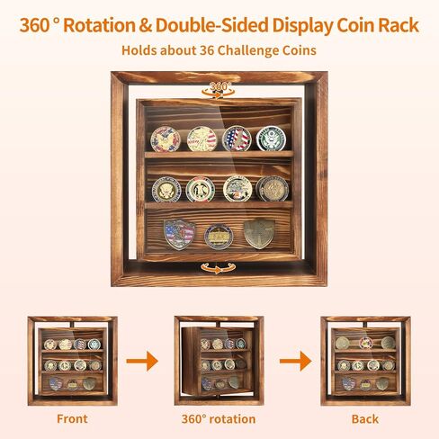 Wood Double-Sided Rotating Challenge Coin Display Case, Medals Collectible Figures Cabinet Shadow Box, Honoring Veterans & Collectors Holder Storage Box for Bobble Heads in Saudi Arabia