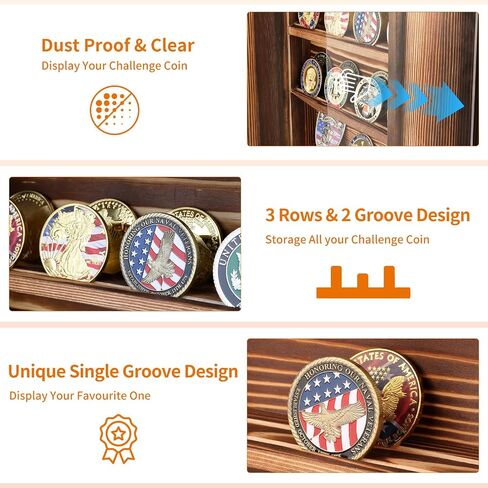 Wood Double-Sided Rotating Challenge Coin Display Case, Medals Collectible Figures Cabinet Shadow Box, Honoring Veterans & Collectors Holder Storage Box for Bobble Heads in Saudi Arabia