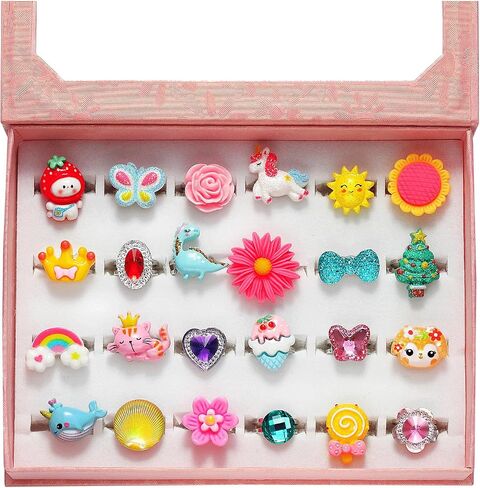 PinkSheep Little Girl Jewel Rings – Adjustable Toddler Rings for Kids Age 3-8,Girls Dress Up Ring for Birthday Christmas with Gift Box in Kuwait