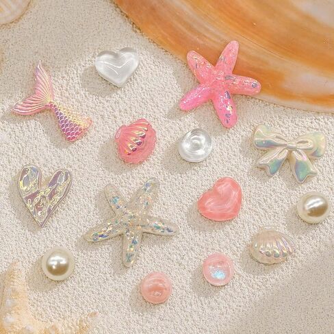 14 Pcs Beach Bling Shoe Charms for Sandal, Cute Seashell Charm Shoe Jewels DIY Shoe Accessories, Ocean Party Favors in Saudi Arabia